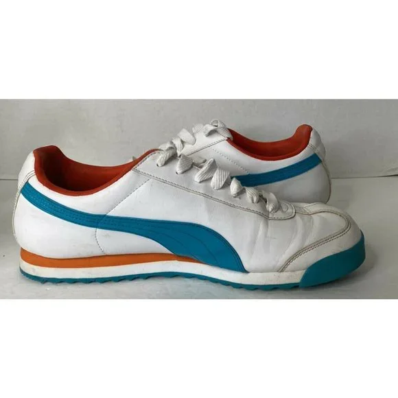 PUMA Men's Roma Classic Gum Sneakers White Blue Orange 11